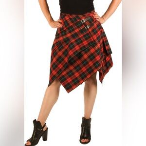 Red tartan panel skirt with pockets